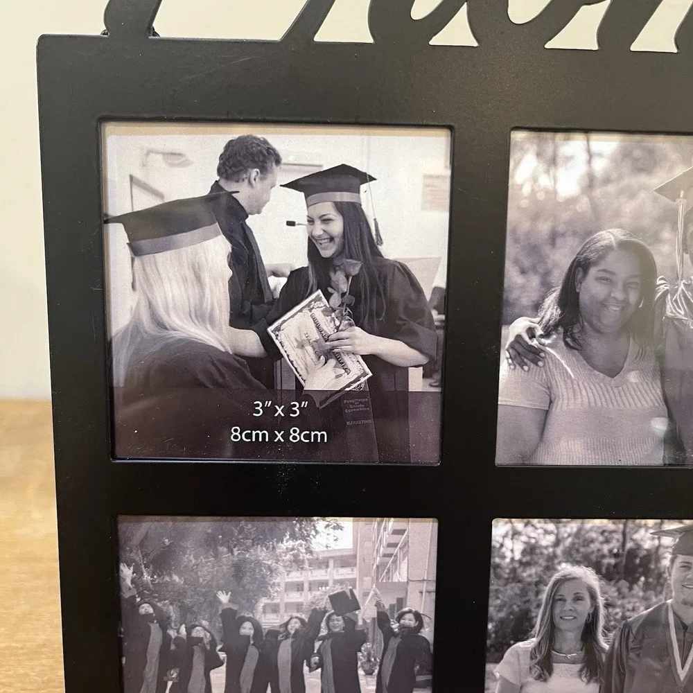 Prom 4 Photo Collage Frame Black Tabletop or Wall 3x3 Openings Grad Decor Unused